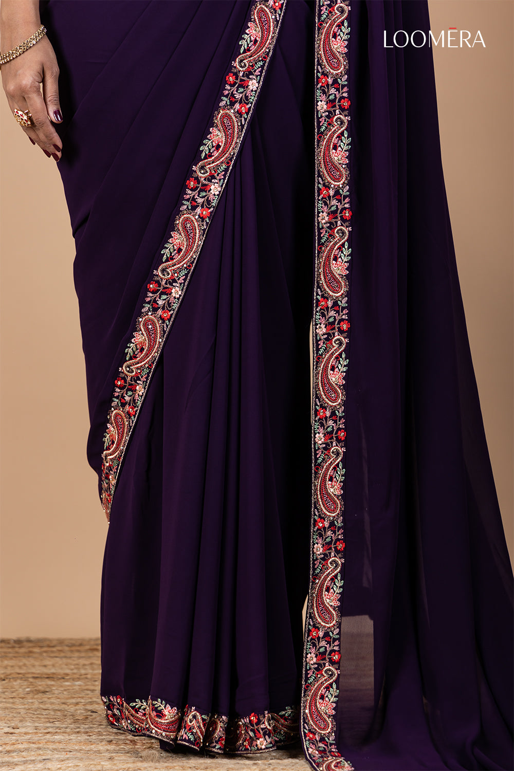 Purple Georgette Saree with Thread Work