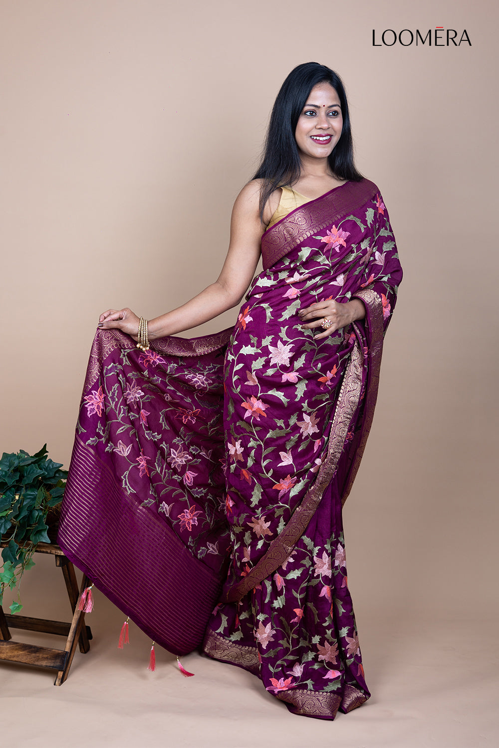 Purple Russian Silk Saree