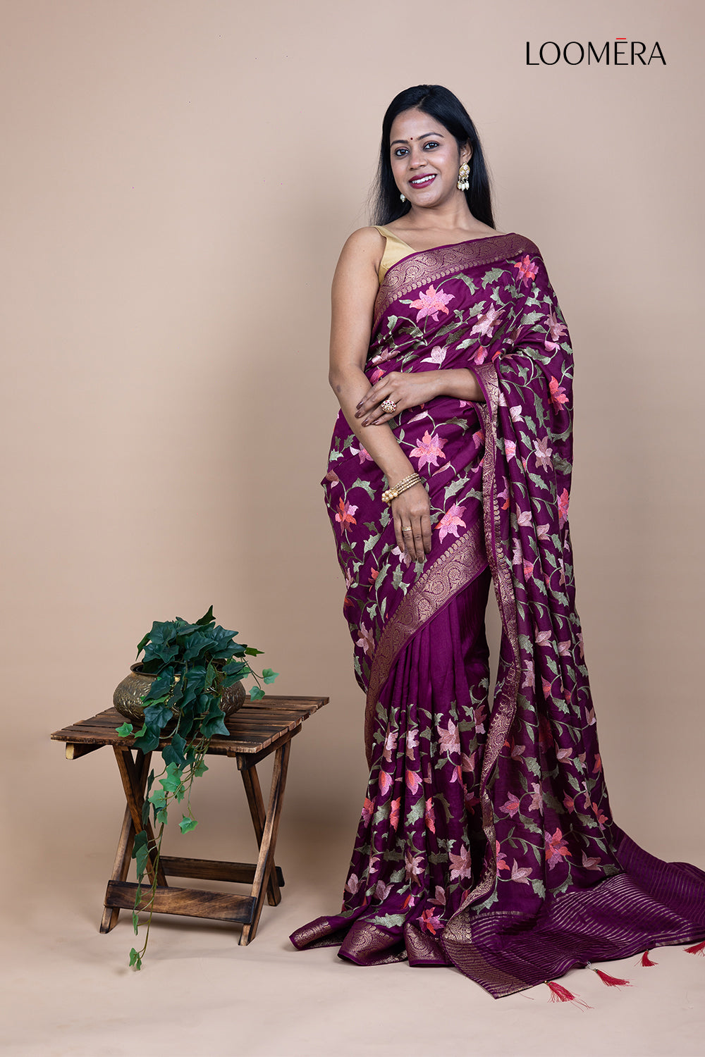 Purple Saree with Resham Work