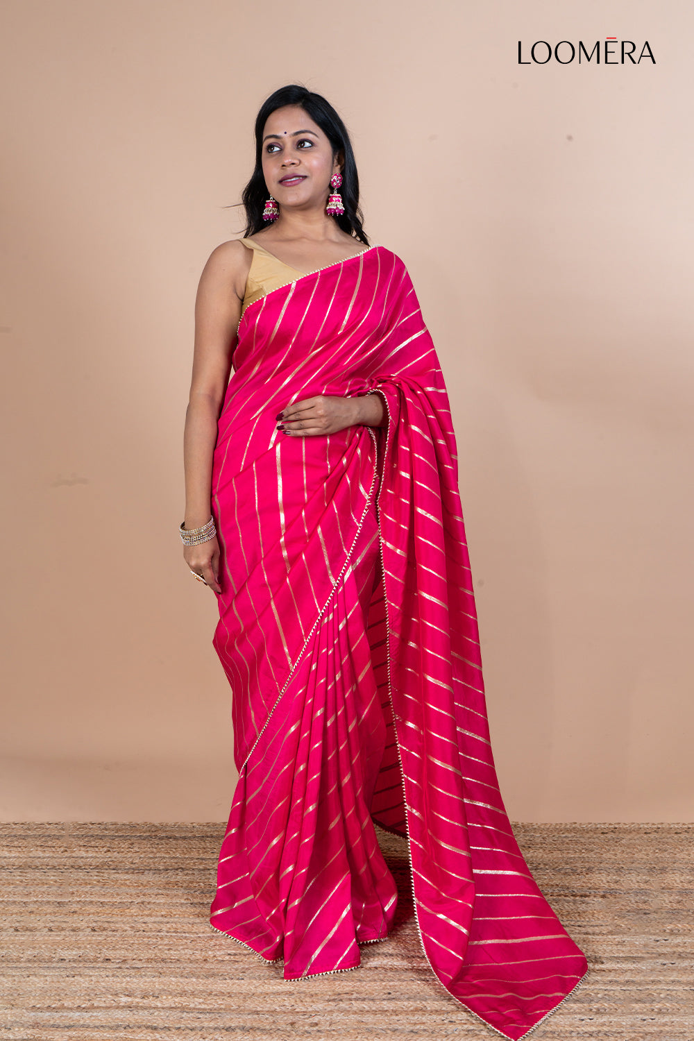 Rani Pink Dola Silk Saree with Zari Work