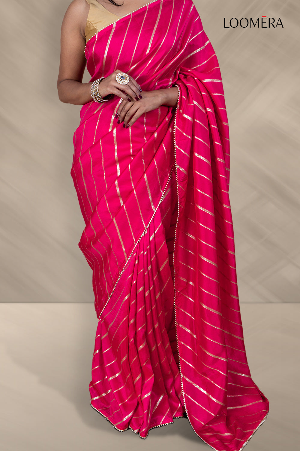 Rani Pink Saree Golden Zari Work