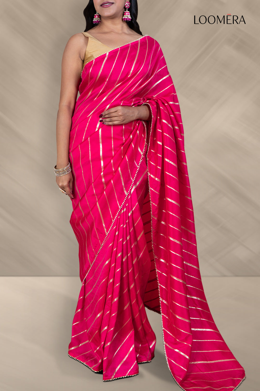 Rani Pink Saree with Traditional Zari Work