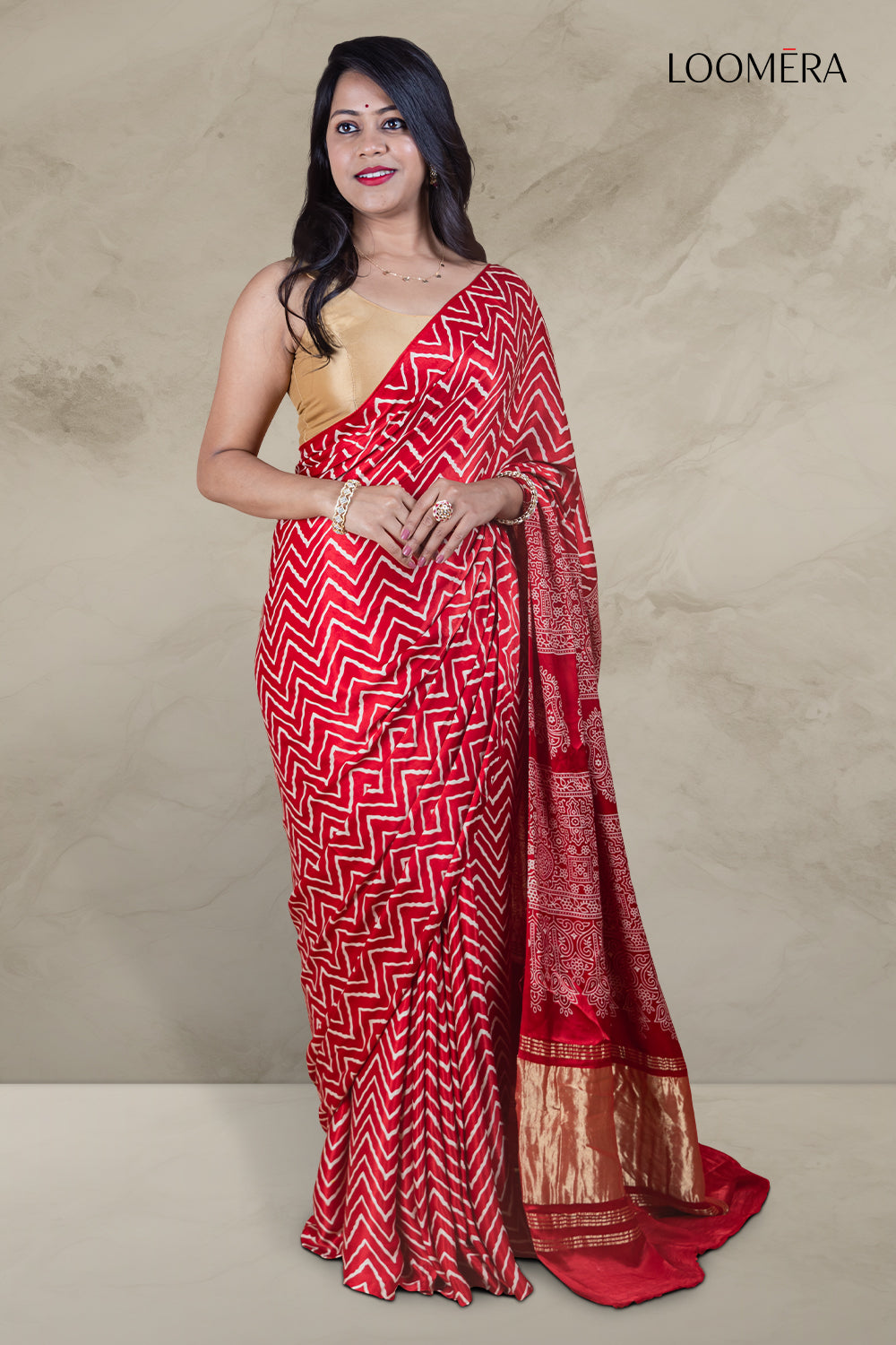 Red Ajrakh Saree