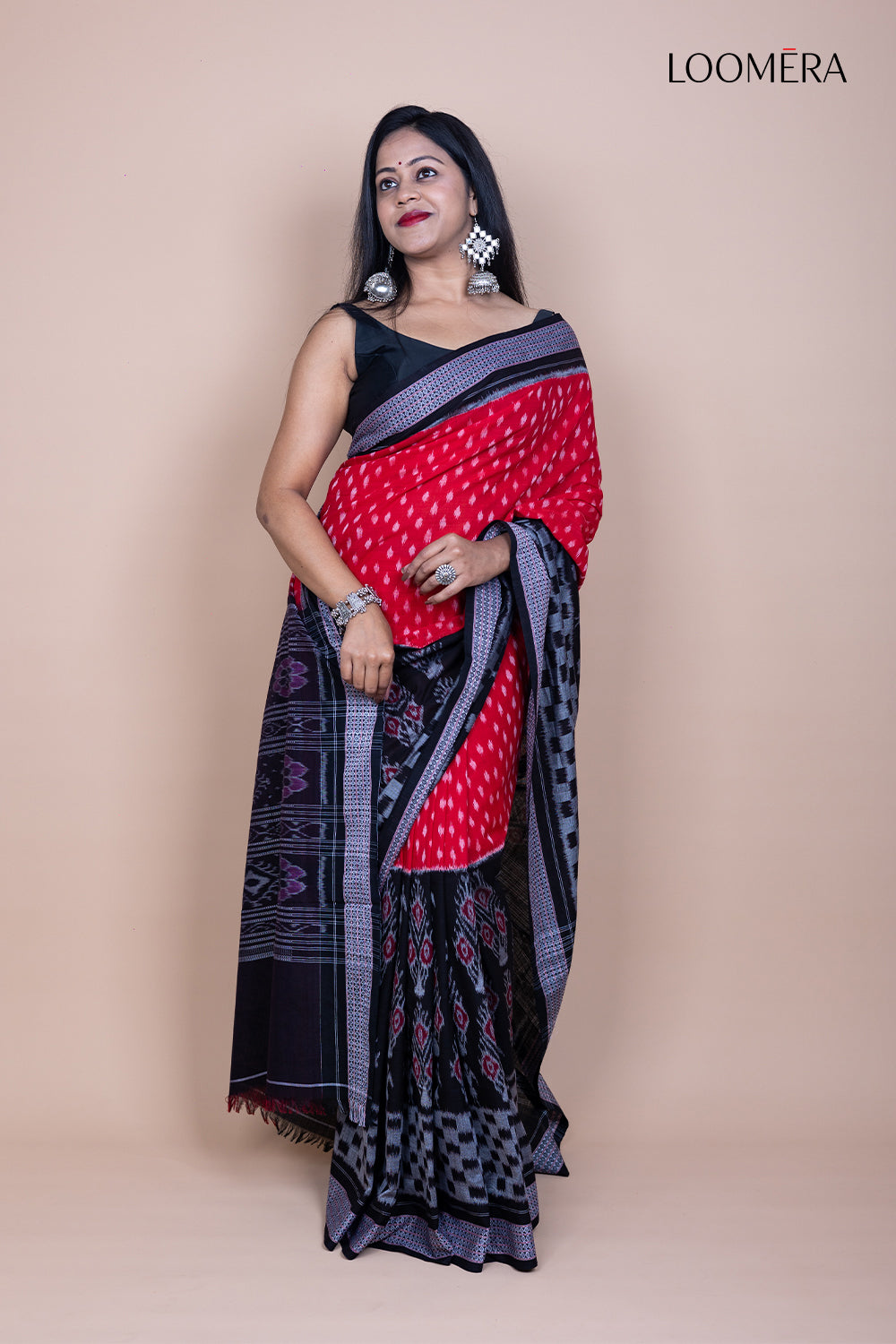 Red and Black Sambalpuri Ikat Saree