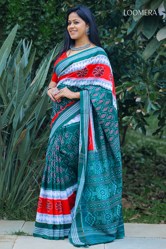 Red and Green Cotton Saree