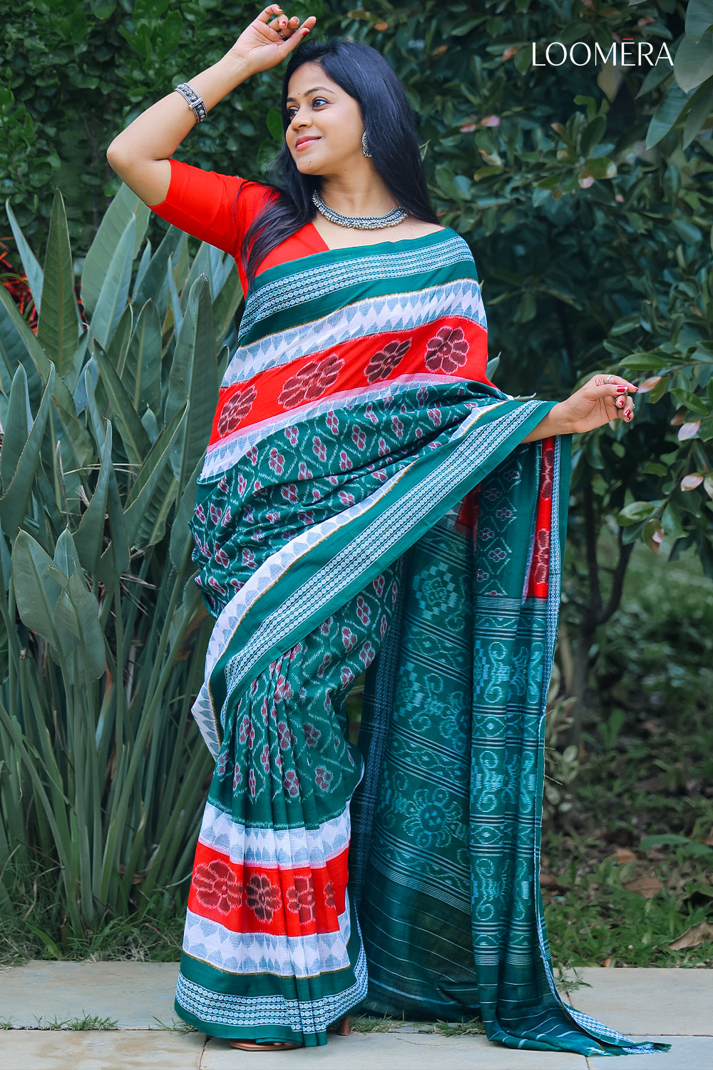 Red and Green Handloom Saree