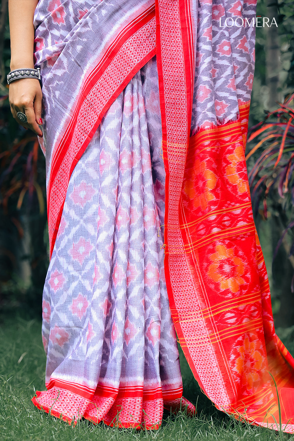 Red and Lavender Handloom Saree