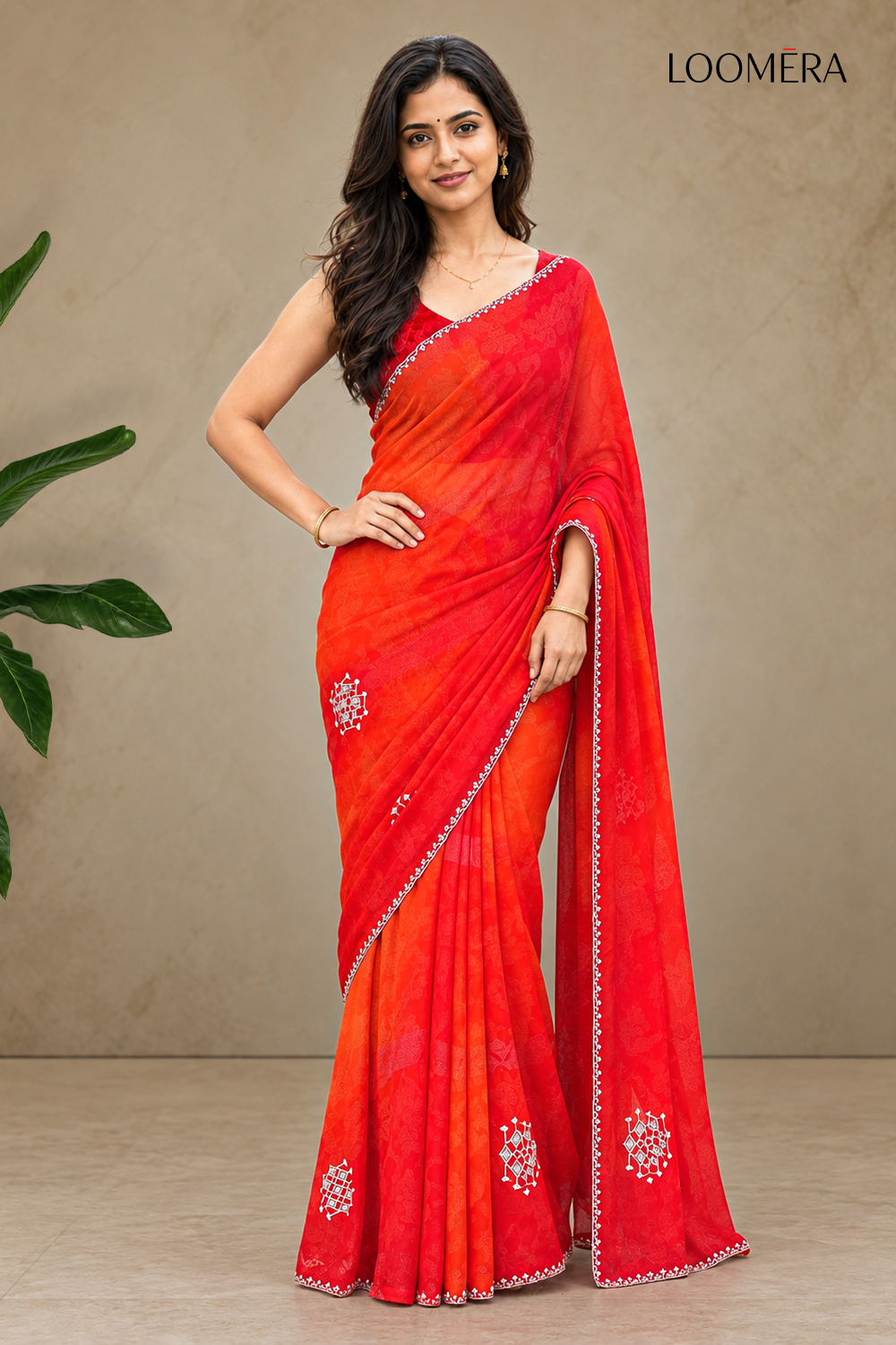 Red Multi Shaded Saree