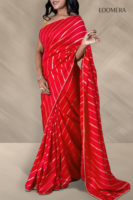 Red Saree with Golden Zari Work