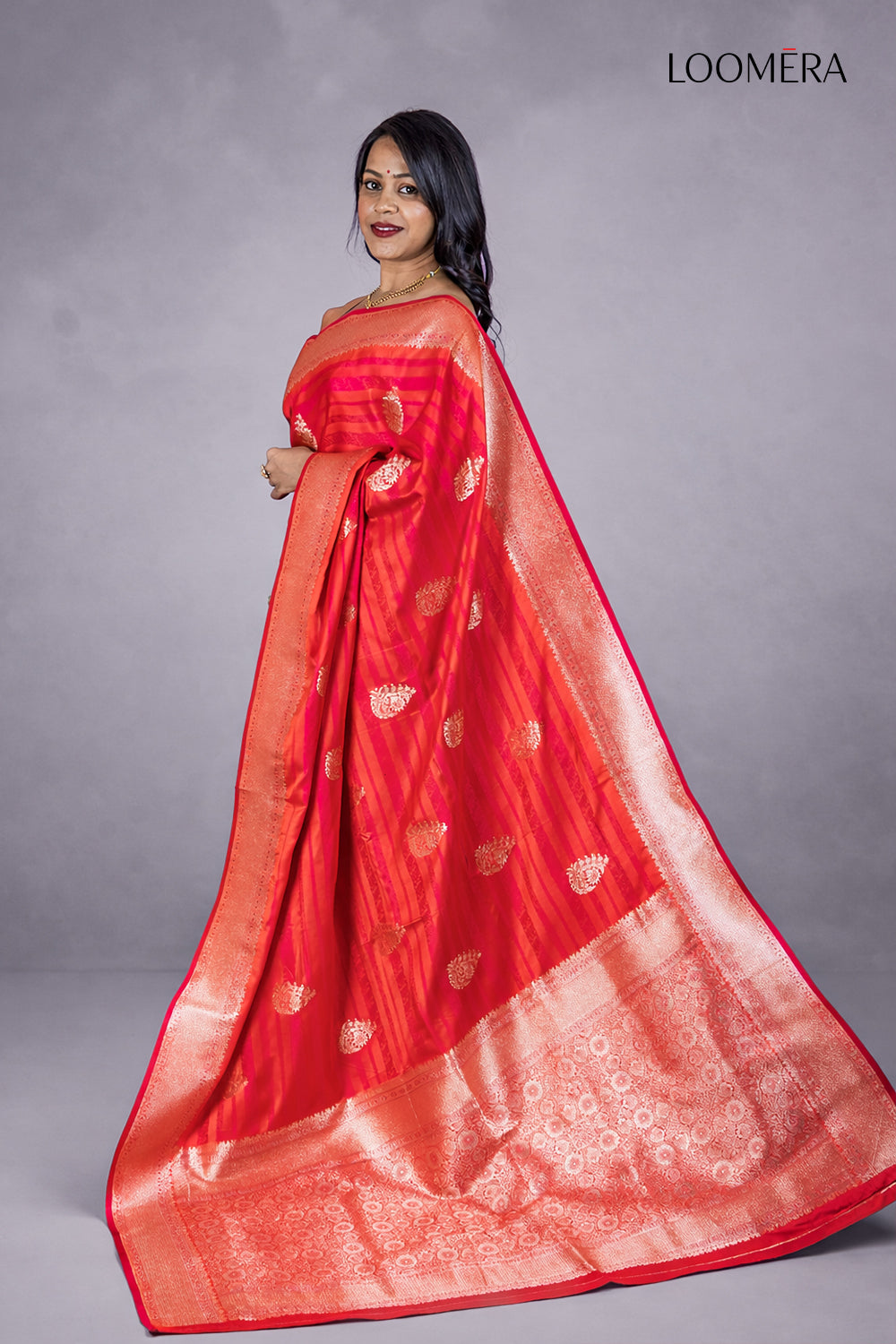 Red Saree with Zari Border
