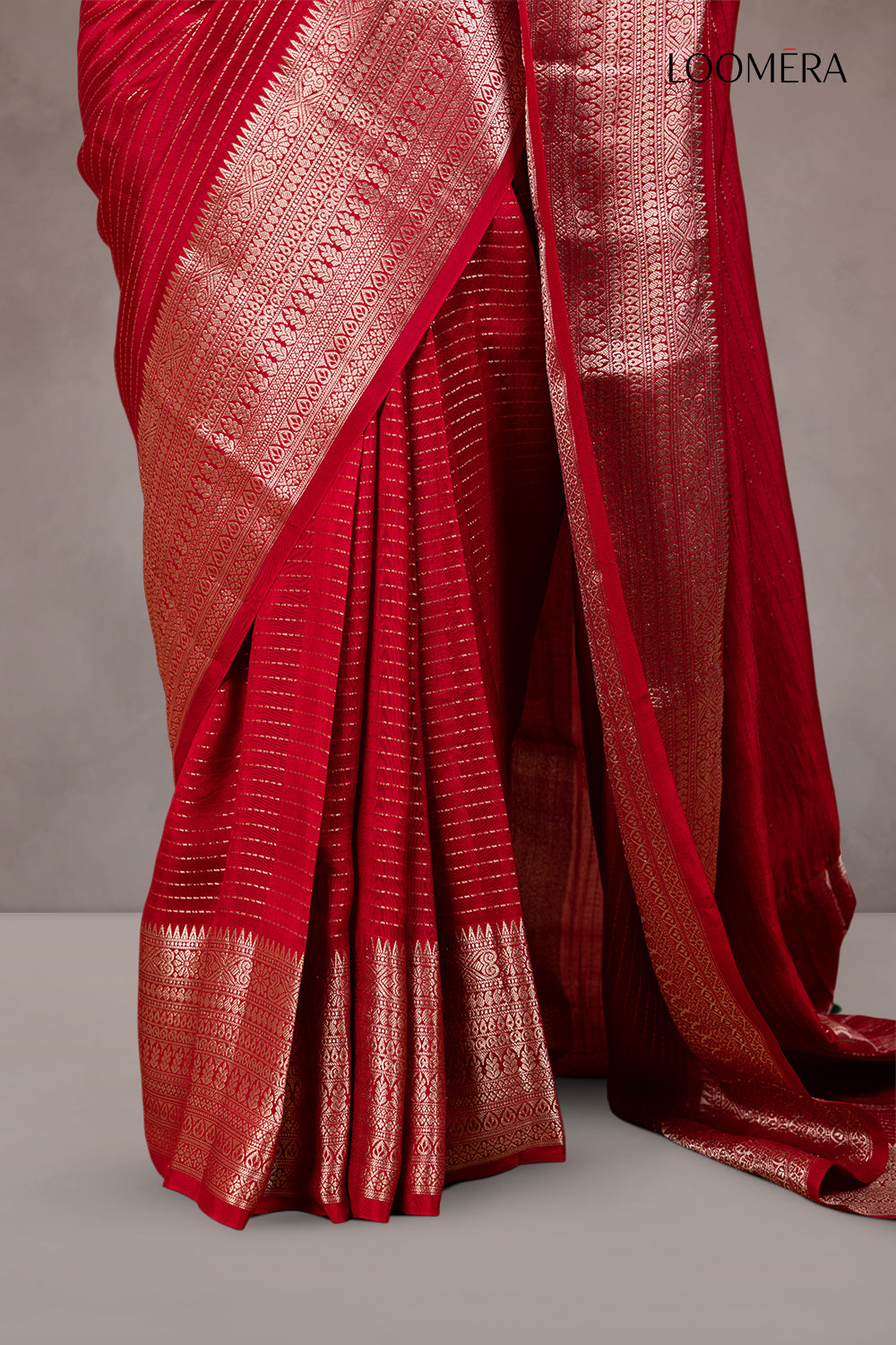 Red Semi Silk Saree Golden Border