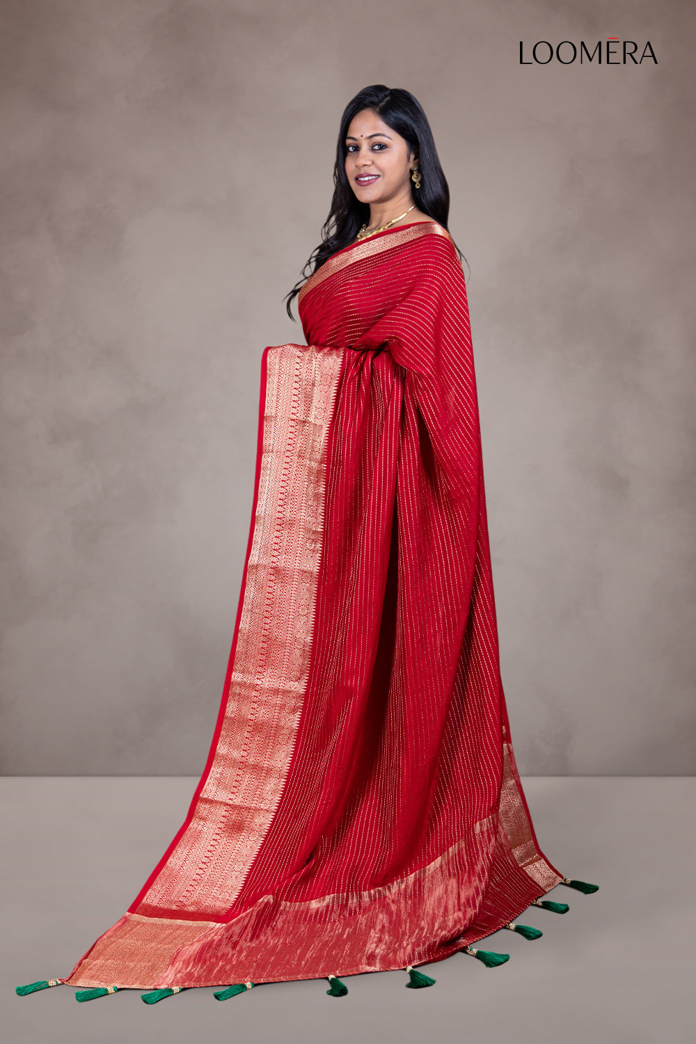 Red Semi Silk Saree with Golden Zari Border