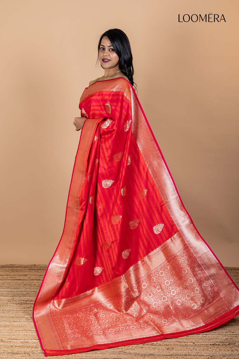 Red Silk Saree with Zari Buttas