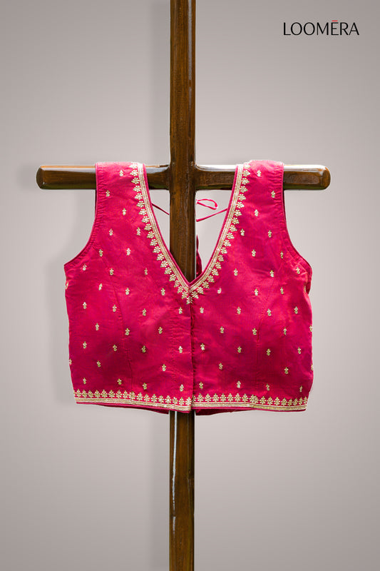 Red V Neck Floral embroidered Blouse