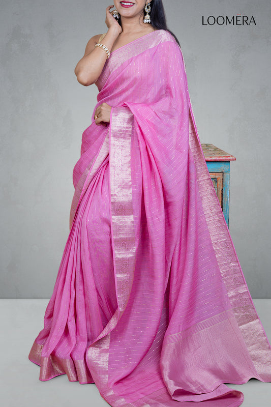 Rose Pink Sequined Line Saree