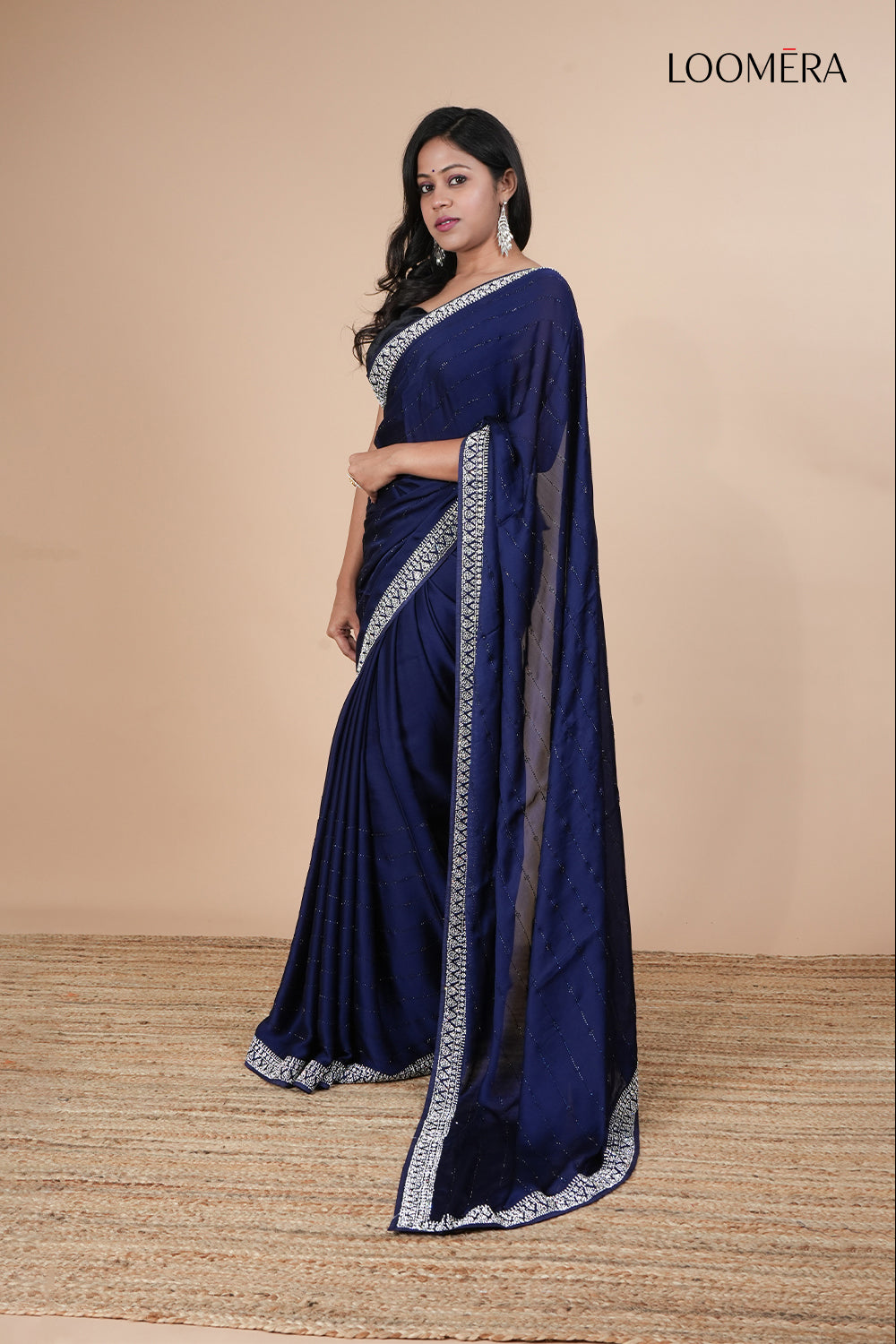 Royal Blue Sequinned Embroidered Saree main image 1