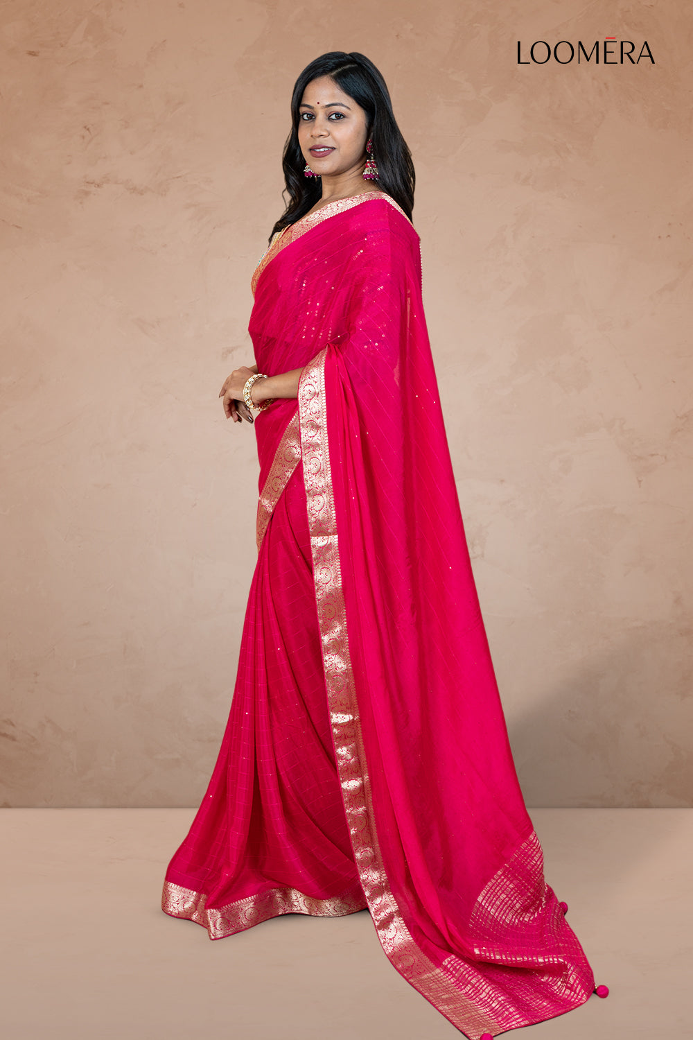 Ruby Red Saree with Zari Border