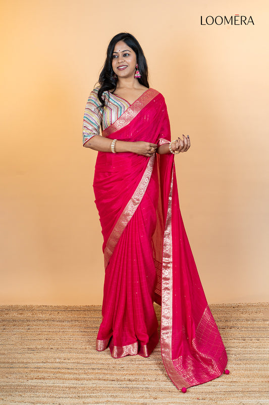 Ruby Red Viscose Silk Saree