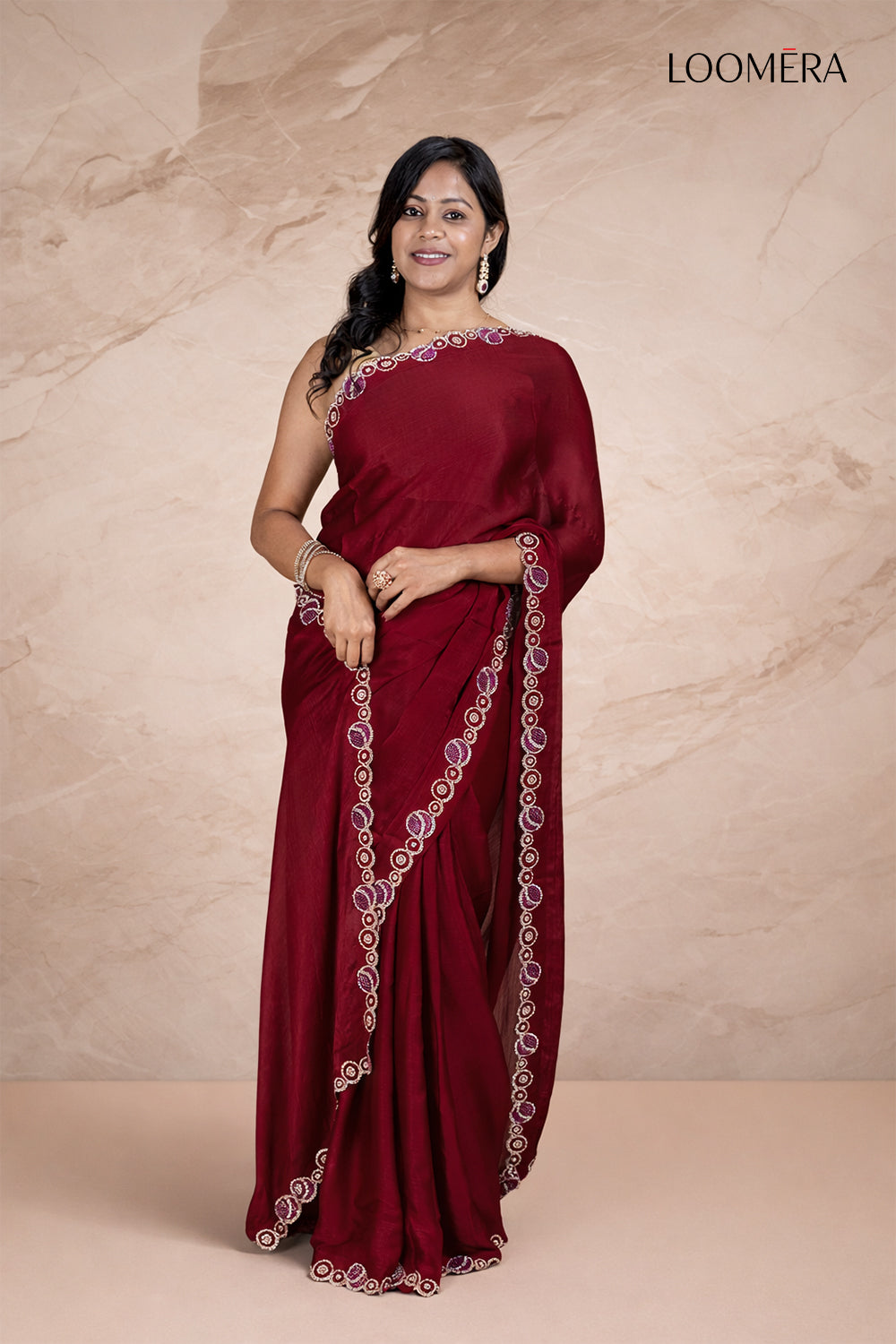Rustic Red Plain Silk Saree