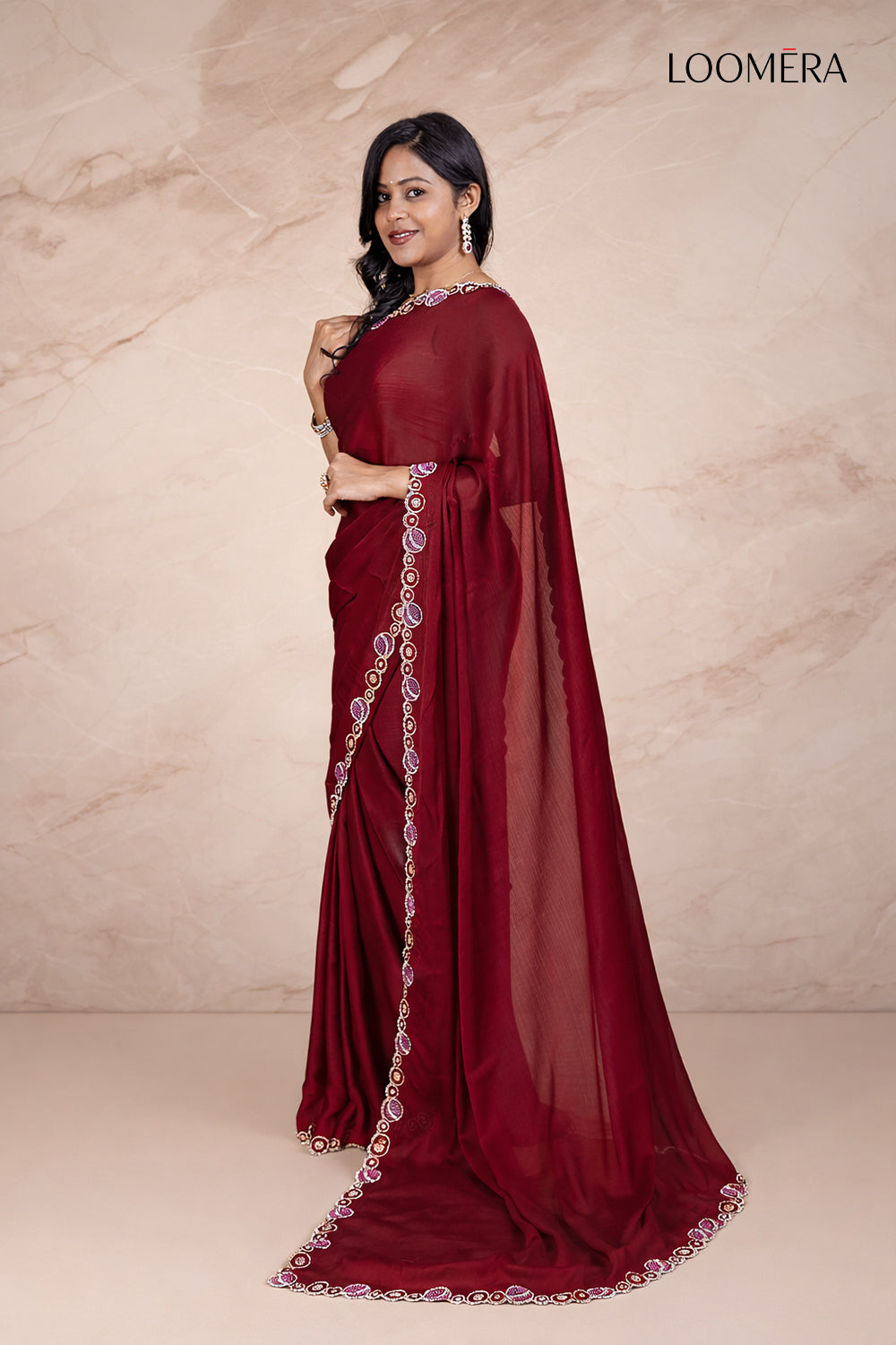 Rustic Red Stone Border Saree