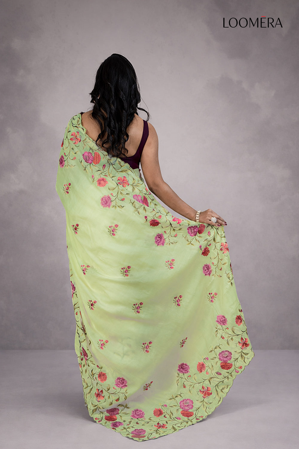 Sage Green Saree with Embroidery