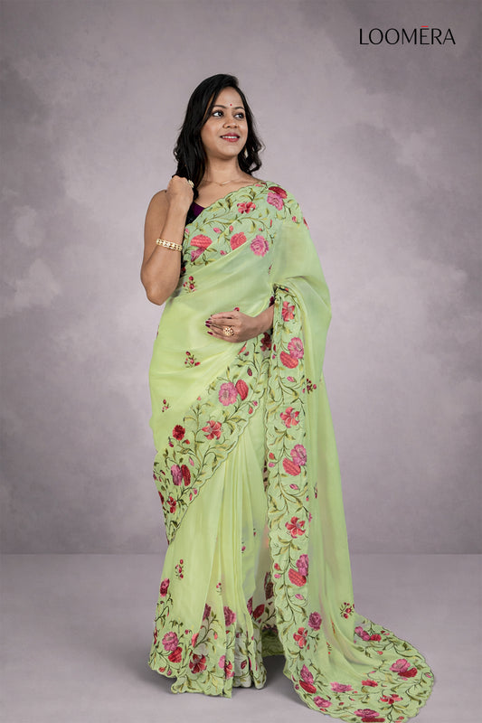 Sage Green Tussar Silk Saree