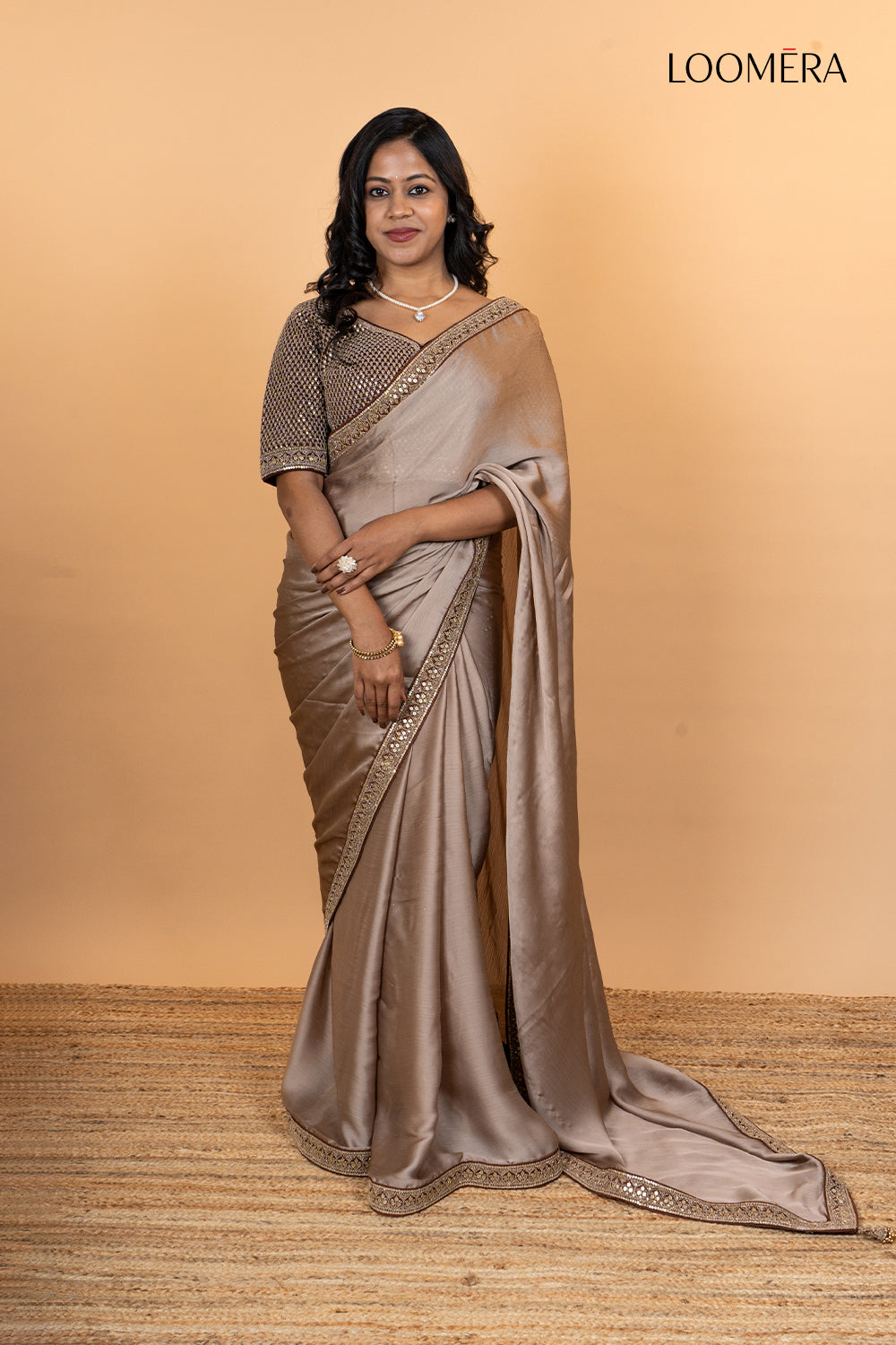 Satin Chiffon Saree with Embroidered Border