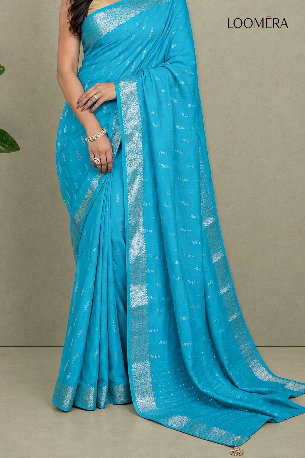 Semi Silk Saree Cyan Blue