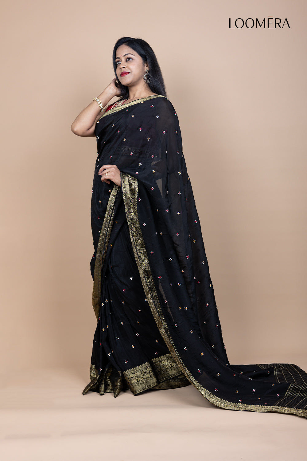 Semi Silk Saree with Mirror Butta