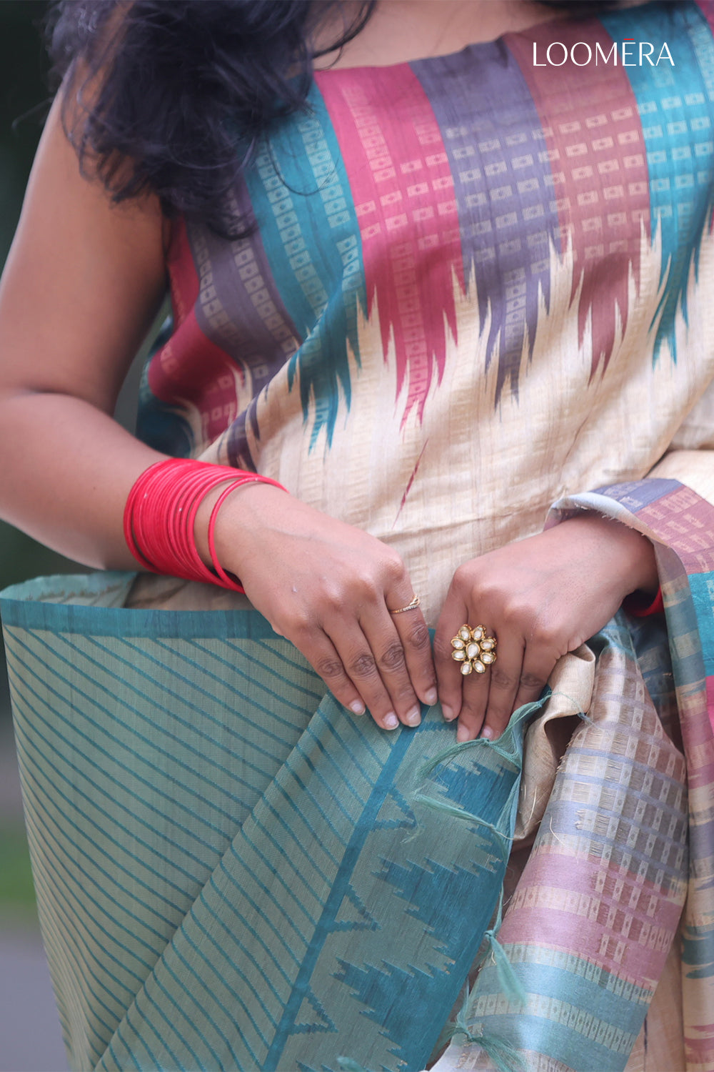 Semi Silk Saree with Multicolour Ikat Work