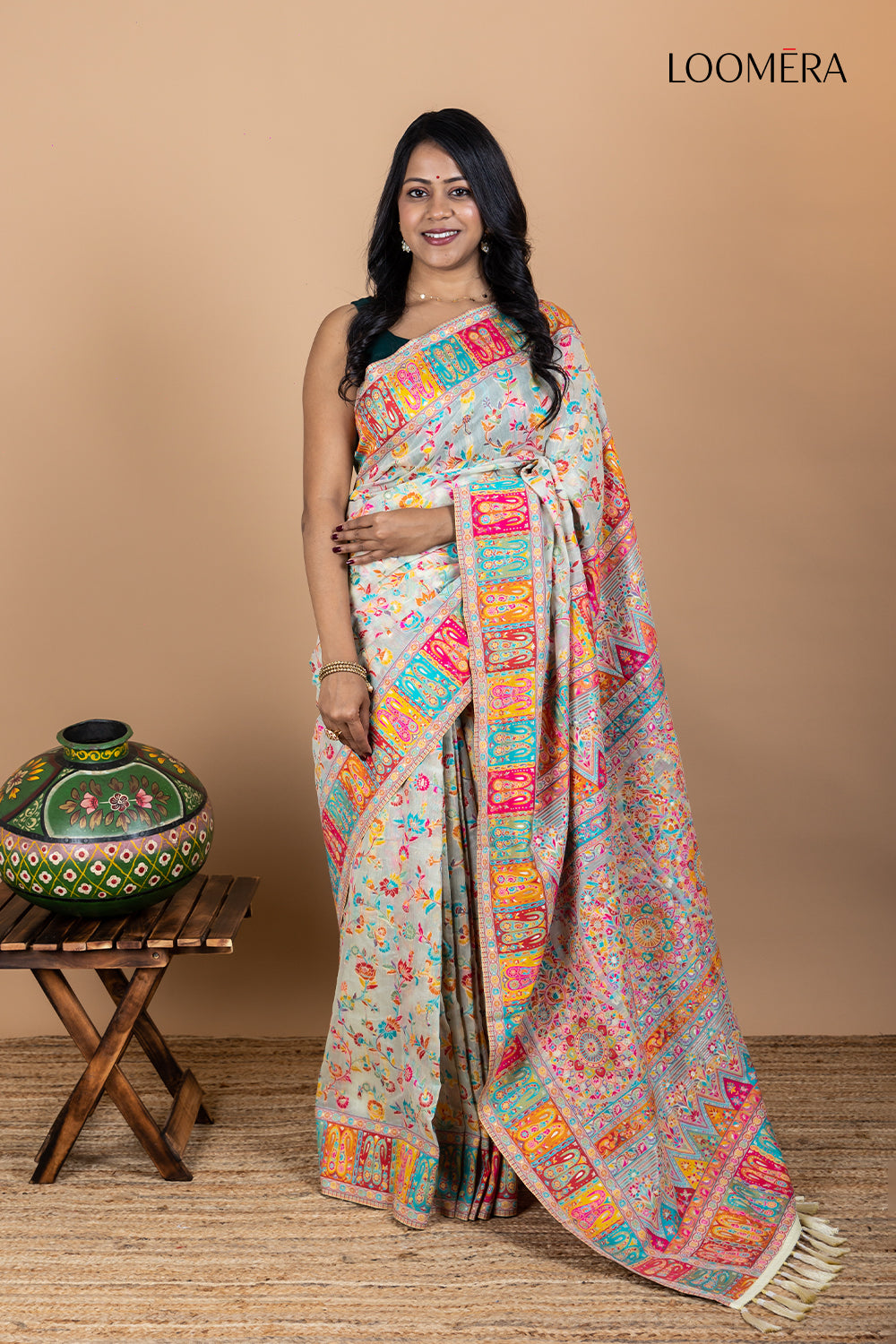 Semi Silk Saree with Pashmina Work