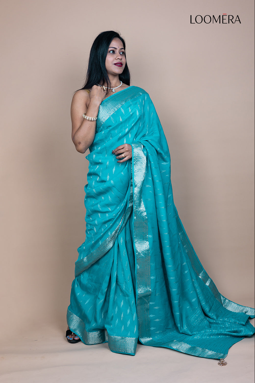 Semi Silk Saree with Silver Butta