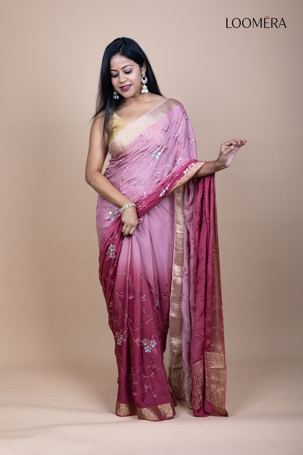 Sequin Saree with Golden Border