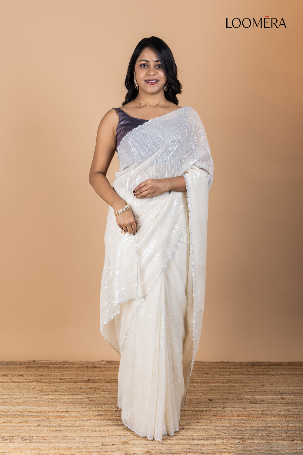 Shimmer Chiffon Saree with Scallop Border