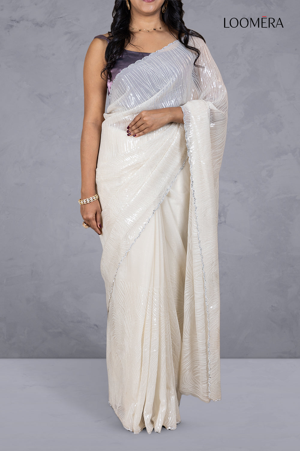 Shimmer Saree Off White