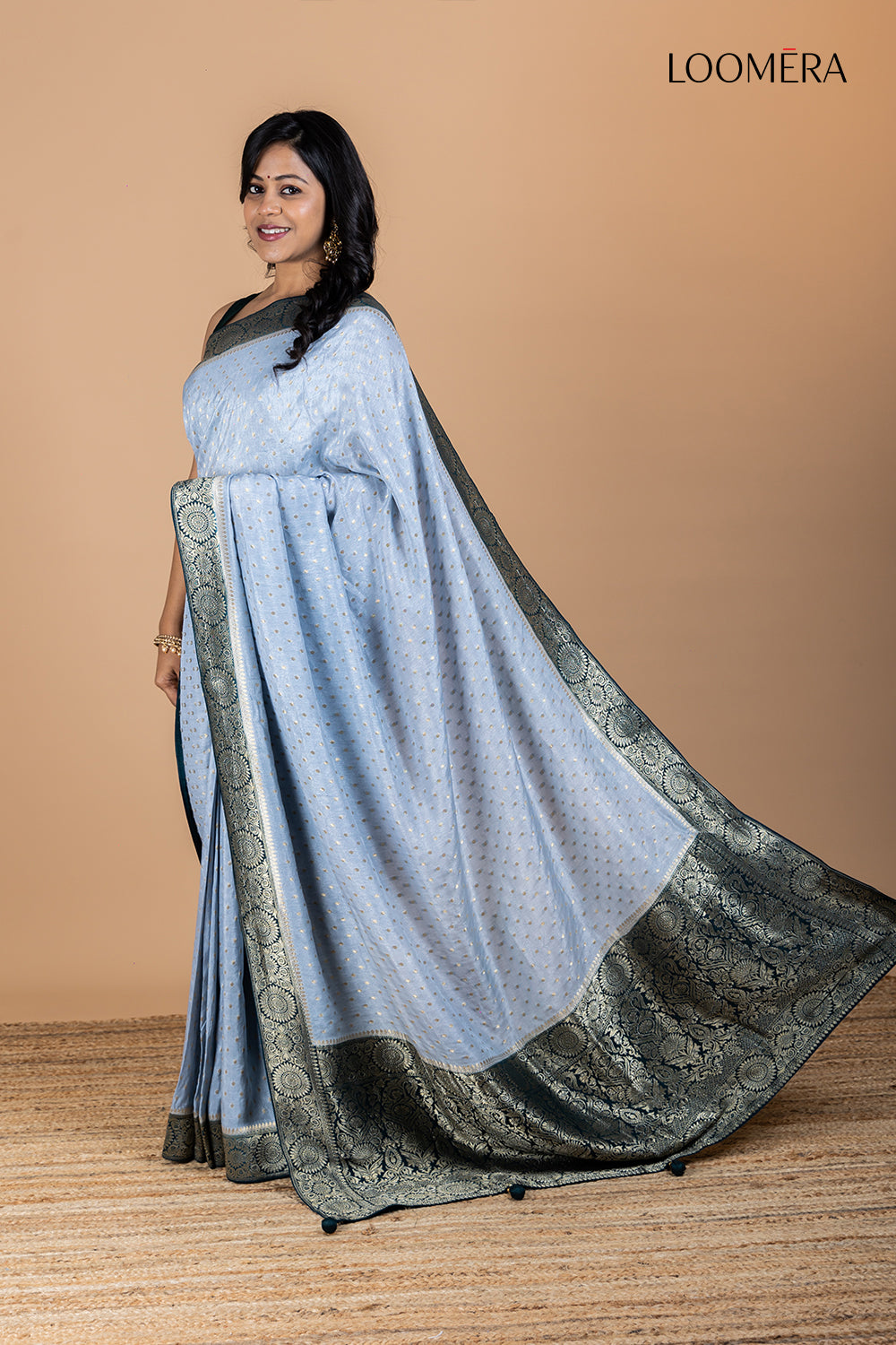 Sky Blue Saree with Contrast Zari Border