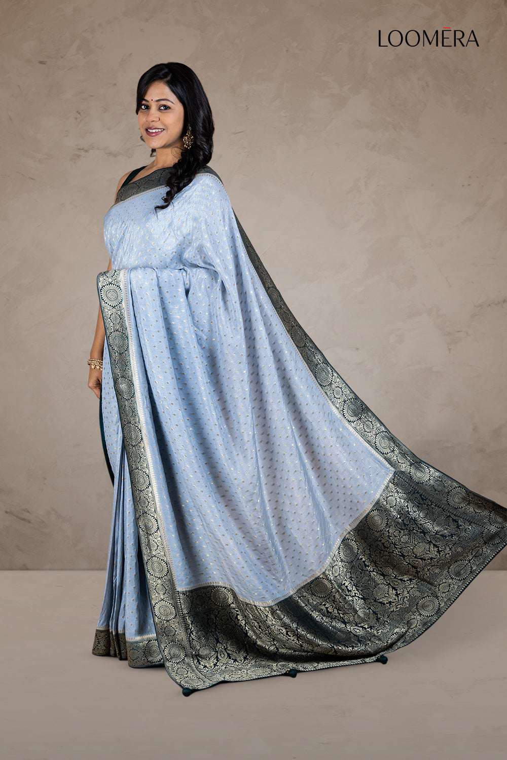Sky Blue Saree with Contrast Zari border