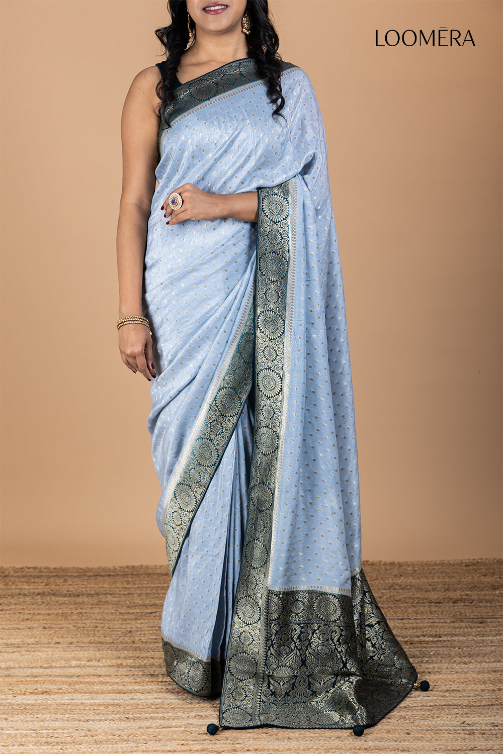 Sky Blue Saree with Zari Border