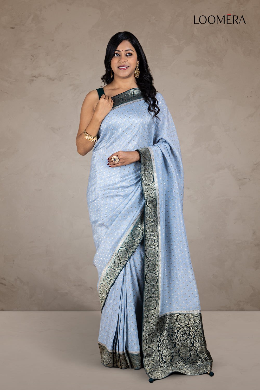 Sky Blue Saree with Zari Border