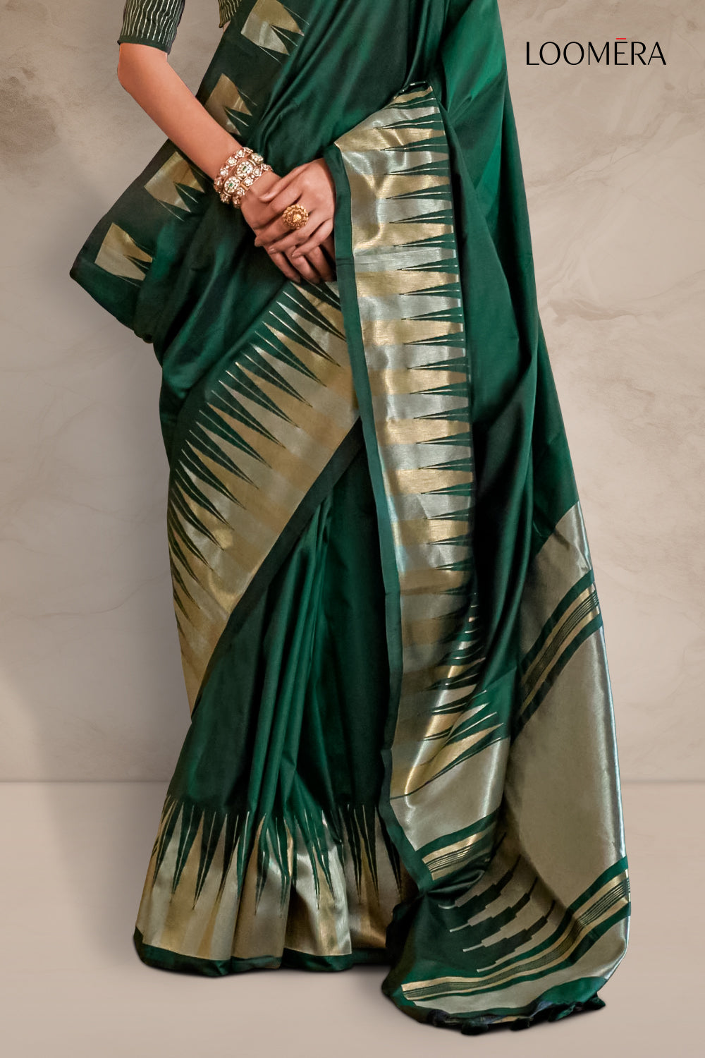 Soft Silk Saree Bottle Green 