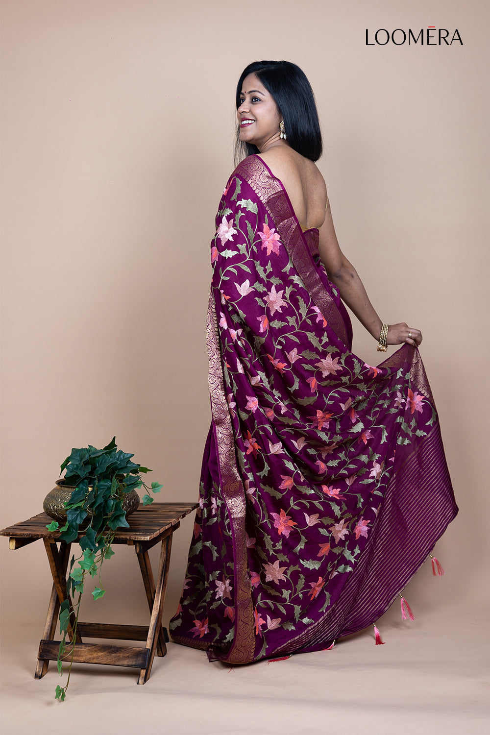 Soft Silk Saree with Floral Resham Work