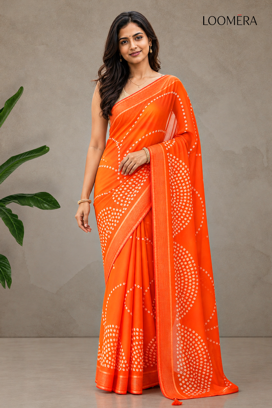 Sunset Orange Georgette Saree