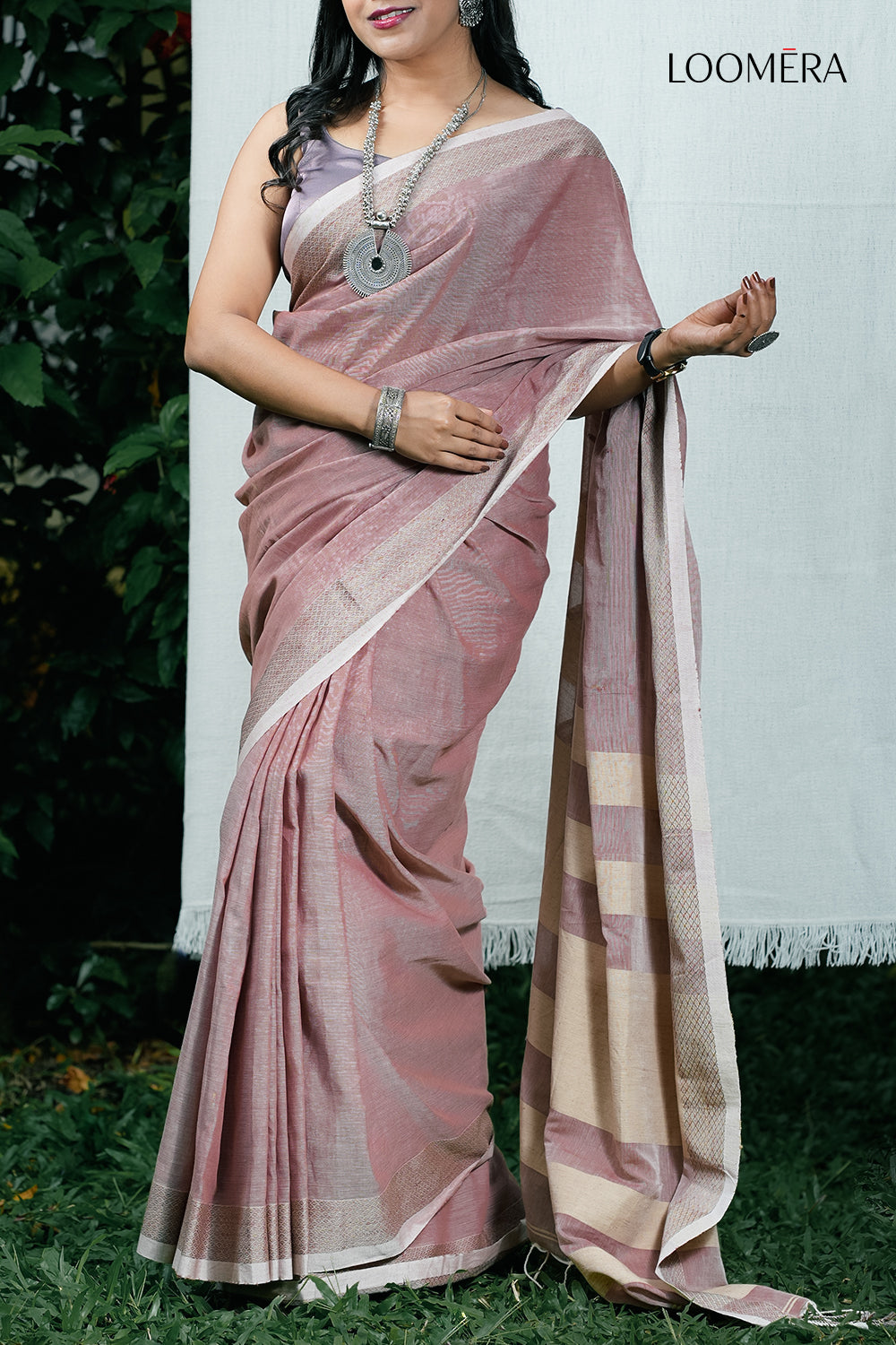Taupe Pink Bengal Cotton Saree