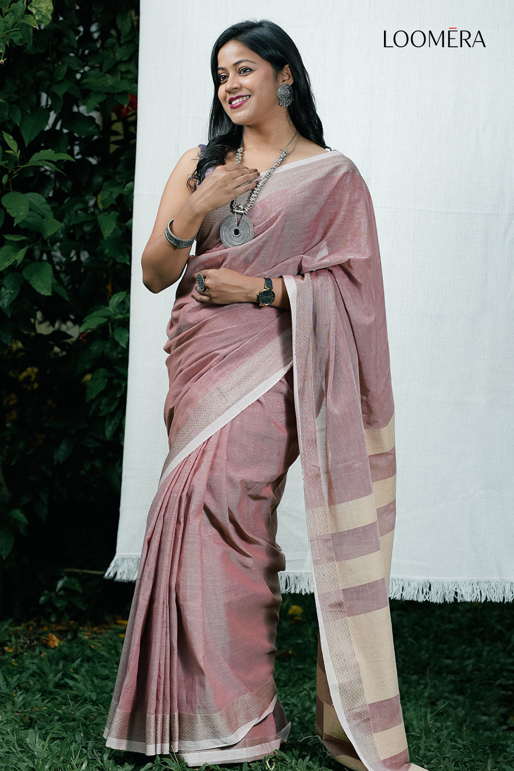 Taupe Pink Handloom Saree