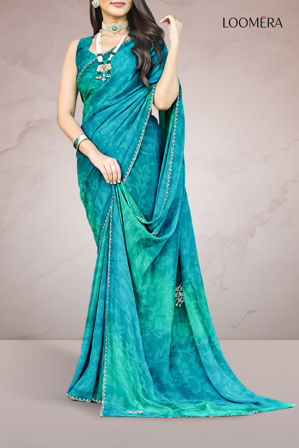 Teal Blue Georgette Saree