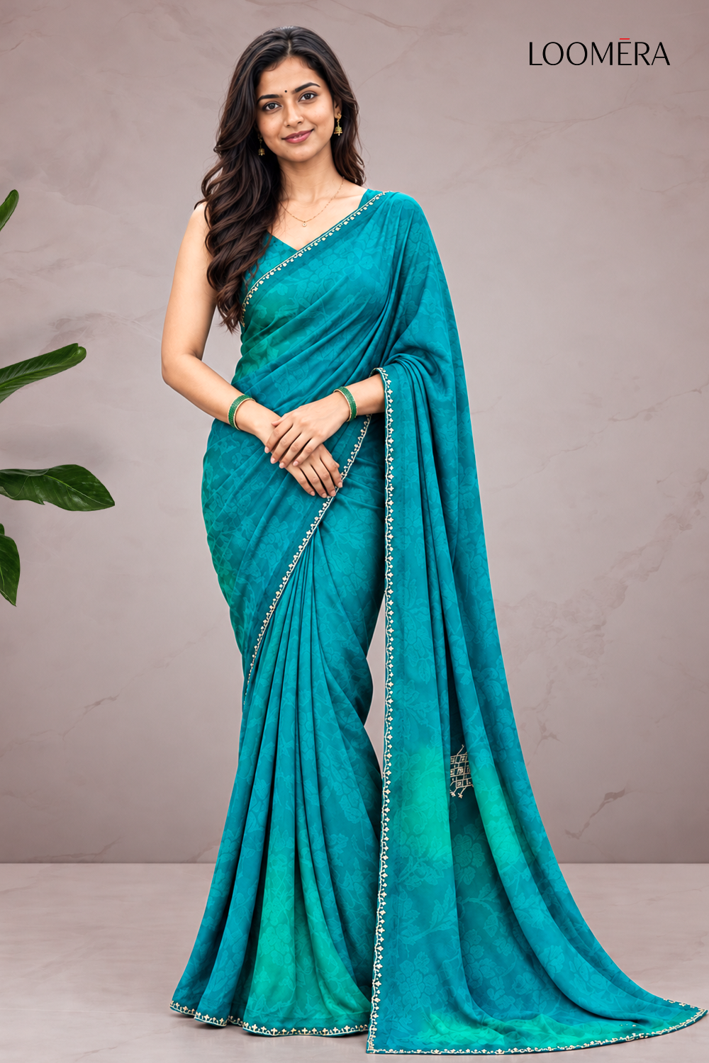 Teal Blue Georgette Saree