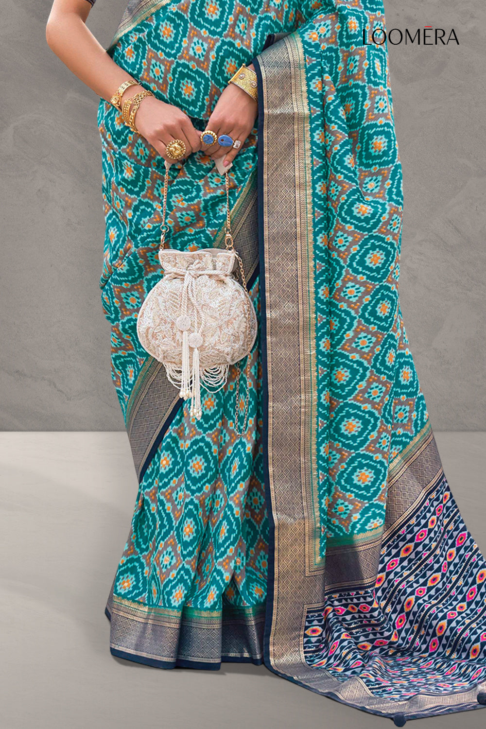 Teal Blue Saree with Zari Border