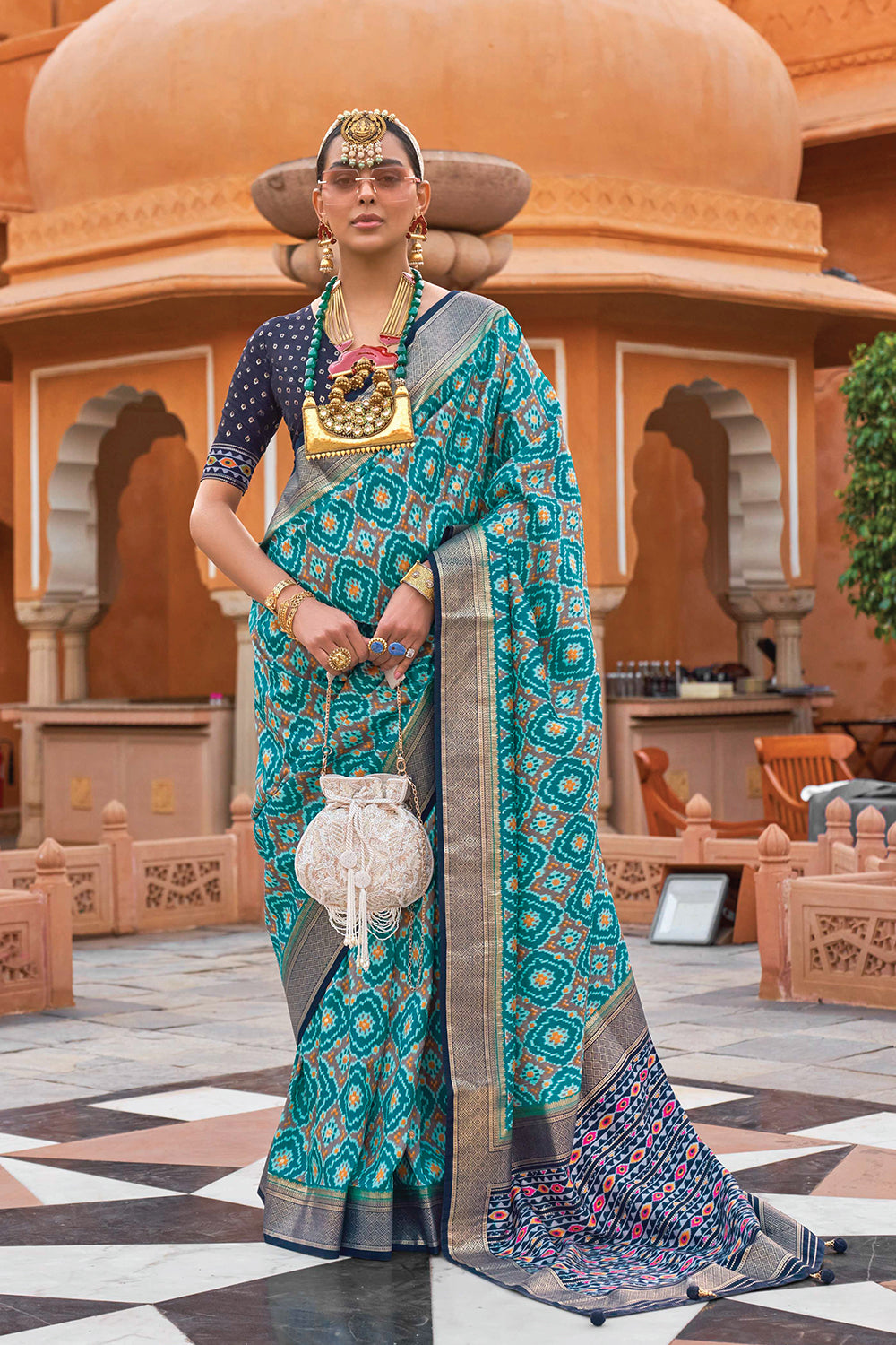 Teal Blue Soft Silk Saree with Zari Border