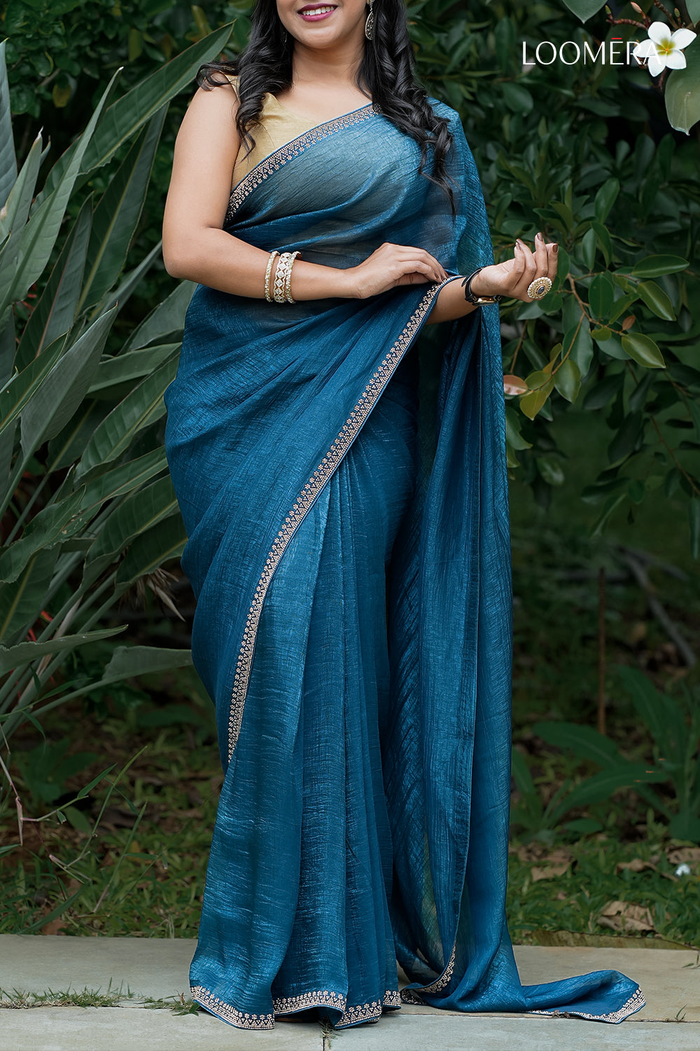 Teal Blue Tissue Silk Saree