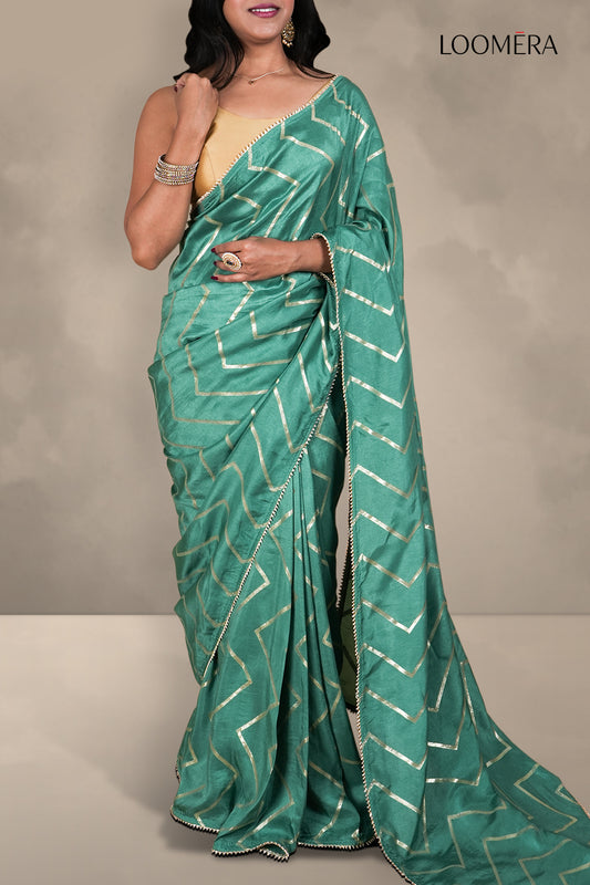 Teal Green Saree with Zigzag Weave
